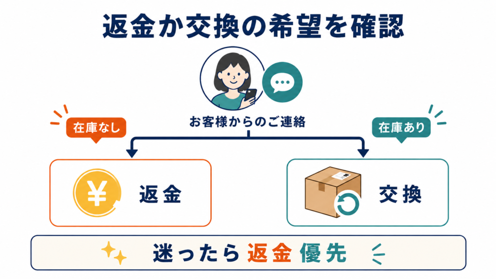 返金か交換の希望をを確認
迷ったら返金優先