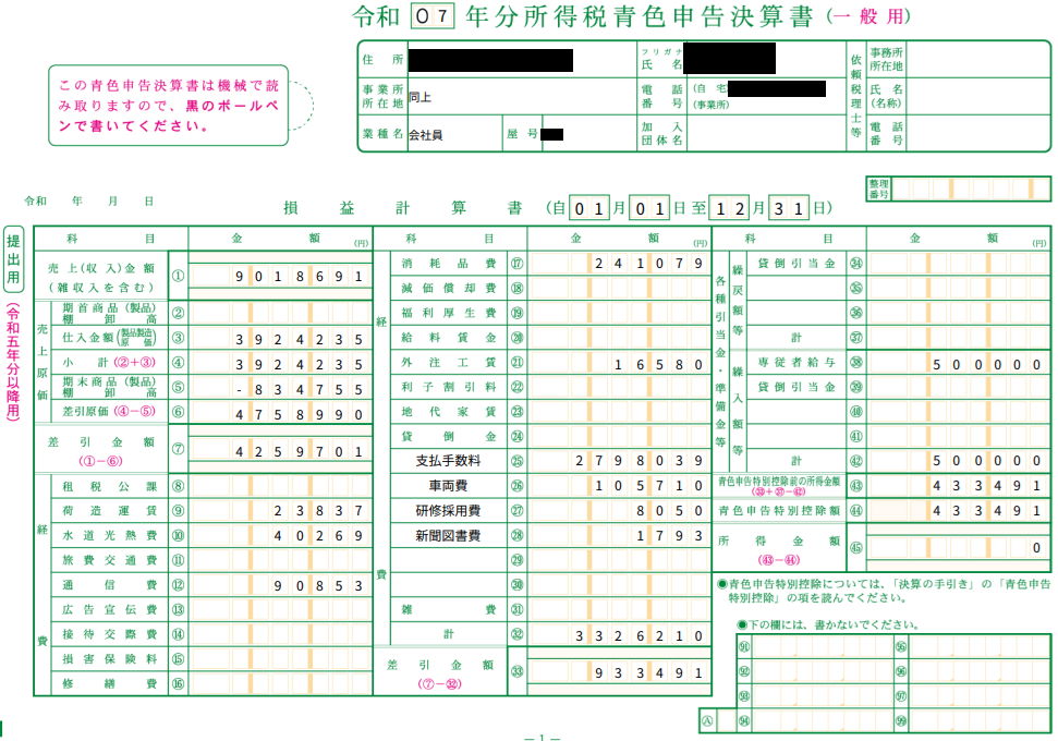 2025年青色申告決算書