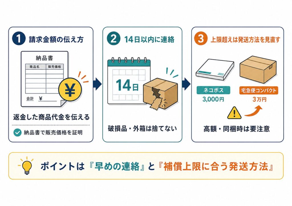 補償を受ける際のポイント・注意点図解