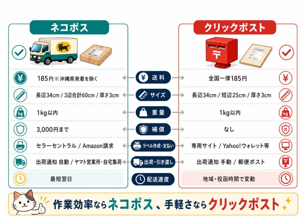 ネコポスとクリックポストの比較図